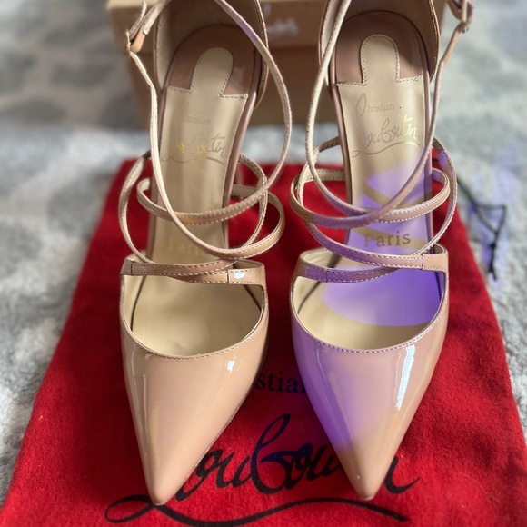 Christian Louboutin Beige Patent Strappy Heels - Picture 1 of 7